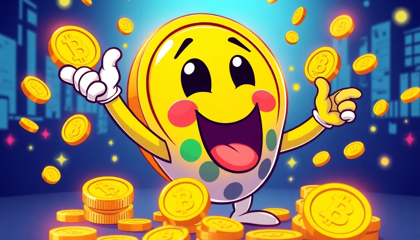 Pepe Meme Coin logo with cartoon Pepe character surrounded by digital tokens and blockchain