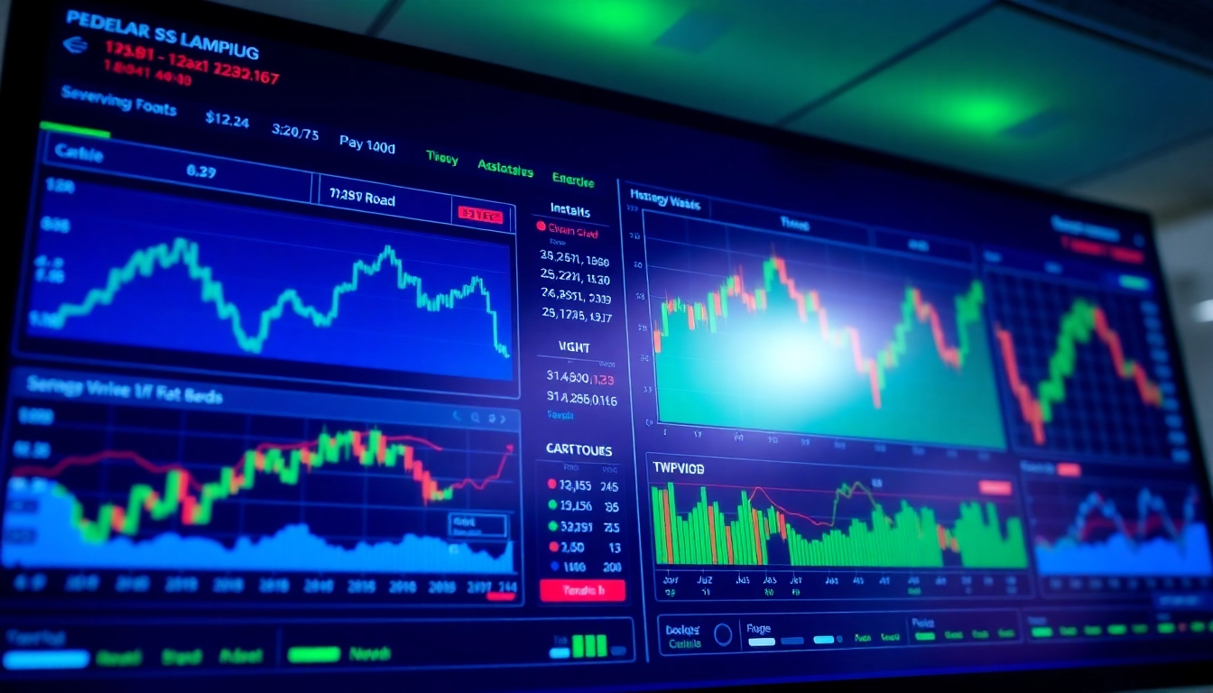 Stock Market News updates depicted on a digital financial dashboard with charts and news feeds